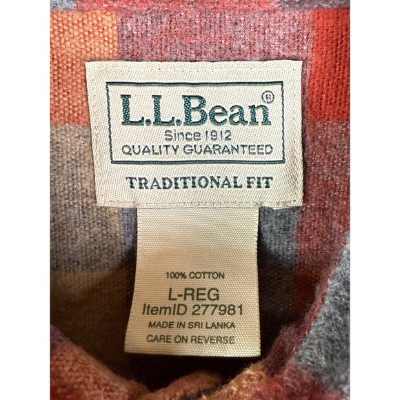 LL Bean Chamois Traditional Fit Plaid Flannel Heavy Apple Cinnamon Mens Large - Picture 3 of 6